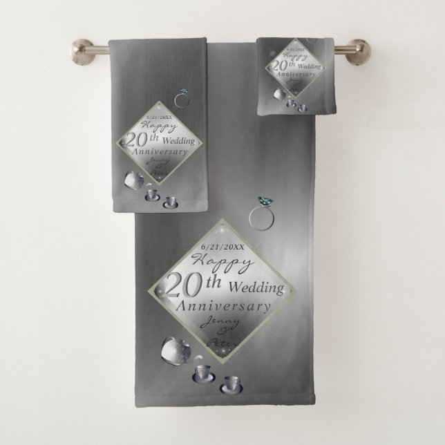 20th Platinum Emerald Anniversary Bath Towel Set (Insitu)