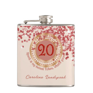 20th Ruby Red Glitter Birthday Funny Quote Hip Flask