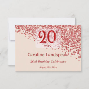20th Ruby Red Glitter Burgundy Birthday RSVP Card