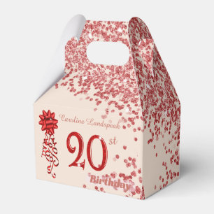 20th Ruby Red Glitter Champagne Gold Birthday  Favour Box