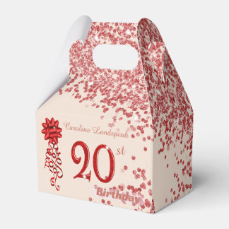 20th Ruby Red Glitter Champagne Gold Birthday Favour Box