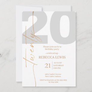 20th Twentieth Birthday Modern Twenty Party  Invitation