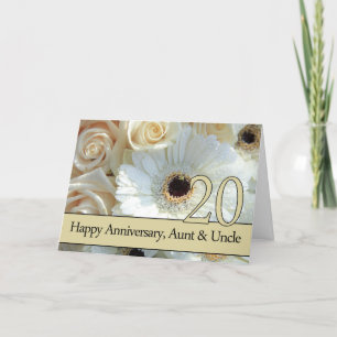 20th Wedding Anniversary Aunt & Uncle  Pink roses Card