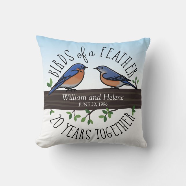 20th Wedding Anniversary, Bluebirds of a Feather Cushion (Front)