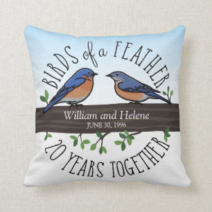 20th Wedding Anniversary, Bluebirds of a Feather Cushion