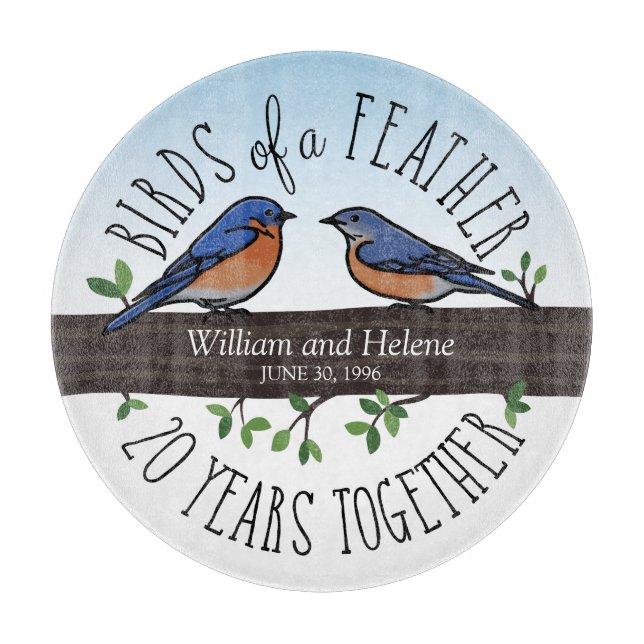 20th Wedding Anniversary, Bluebirds of a Feather Cutting Board (Front)