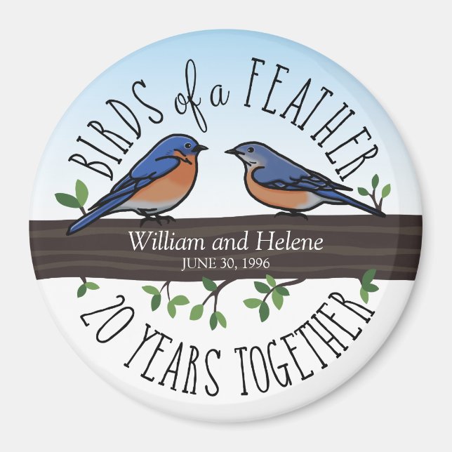 20th Wedding Anniversary, Bluebirds of a Feather Magnet (Front)