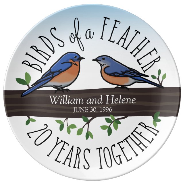 20th Wedding Anniversary, Bluebirds of a Feather Plate (Front)