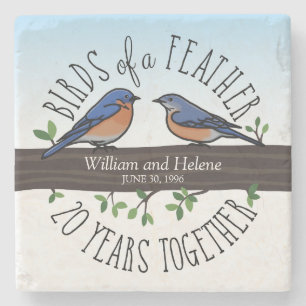 20th Wedding Anniversary, Bluebirds of a Feather Stone Coaster