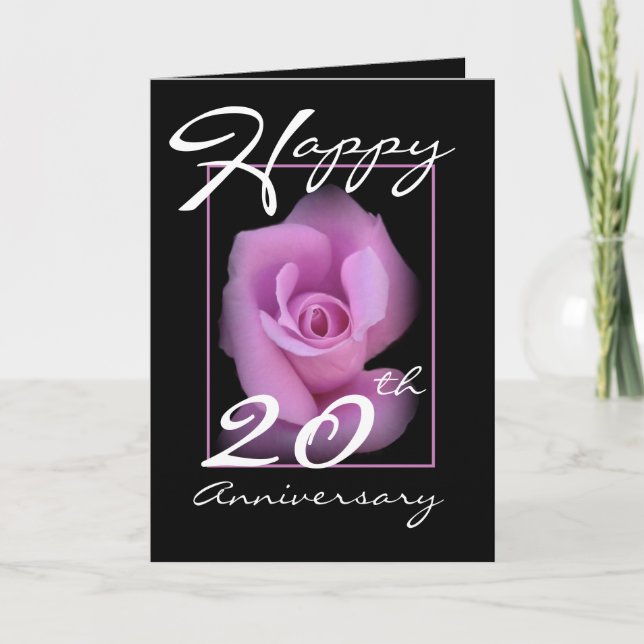 20th Wedding Anniversary Card with Pink Rosebud (Front)