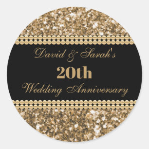 20th Wedding Anniversary Celebration Gold Glitter  Classic Round Sticker