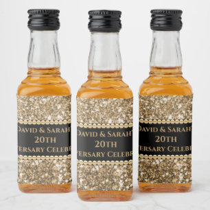 20th Wedding Anniversary Celebration Gold Glitter  Liquor Bottle Label