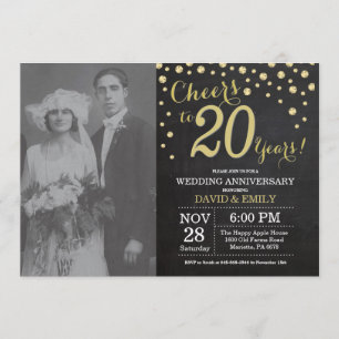 20th Wedding Anniversary Chalkboard Black and Gold Invitation