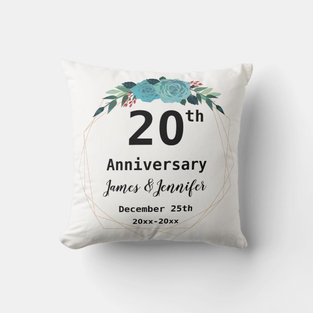 20th Wedding Anniversary Custom Names and Year  Cushion (Front)