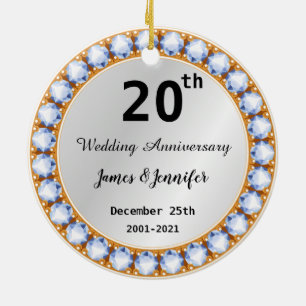 20th Wedding Anniversary diamond Custom Names Ceramic Tree Decoration