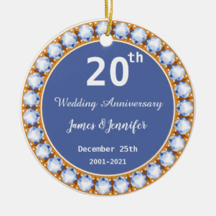 20th Wedding Anniversary diamond Custom Names Ceramic Tree Decoration