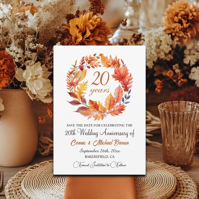 20th Wedding Anniversary Elegant Fall Floral Save The Date (Creator Uploaded)