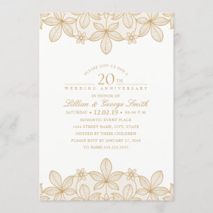 20th Wedding Anniversary Elegant Golden Lace Invitation