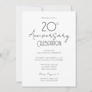 20th Wedding Anniversary Elegant Script Invitation