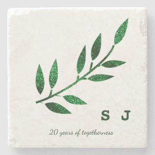 20th Wedding Anniversary Emerald Green Monogram Stone Coaster
