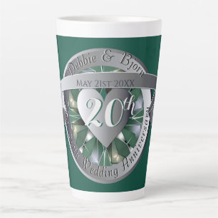 20th Wedding Anniversary Emerald Heart Medallion  Latte Mug