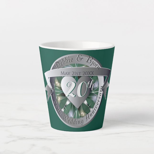20th Wedding Anniversary Emerald Heart Medallion  Latte Mug (Front)