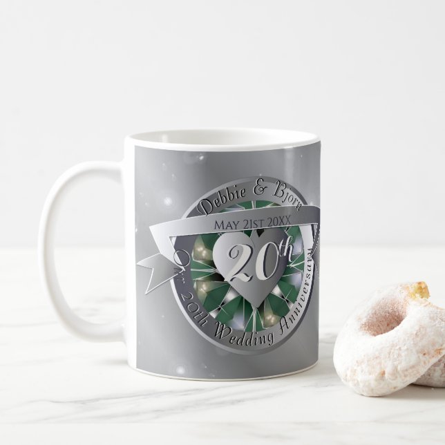20th Wedding Anniversary Emerald Platinum Coffee Mug (With Donut)