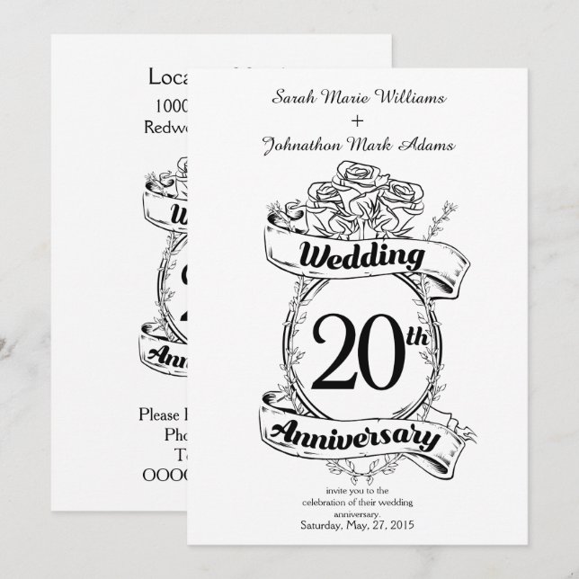 20th Wedding Anniversary Flowers Invitation (Front/Back)