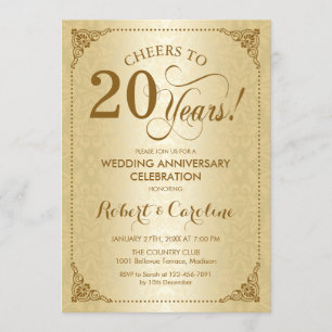 20th Wedding Anniversary - Gold Damask Invitation