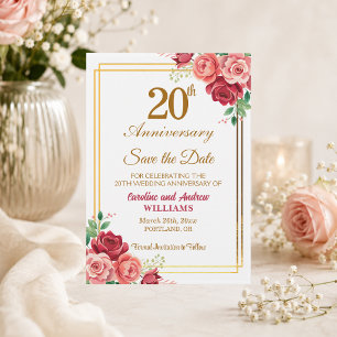 20th Wedding Anniversary Gold Frame Floral Save The Date
