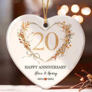 20th Wedding Anniversary Gold Hearts Couple Photo Ornament