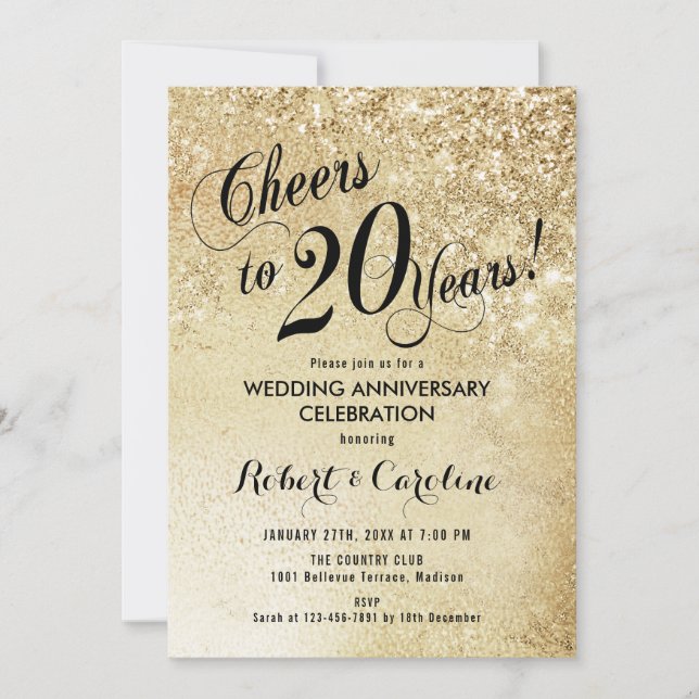 20th Wedding Anniversary Gold Invitation (Front)