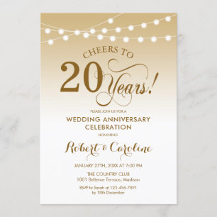 20th Wedding Anniversary - Gold White Invitation