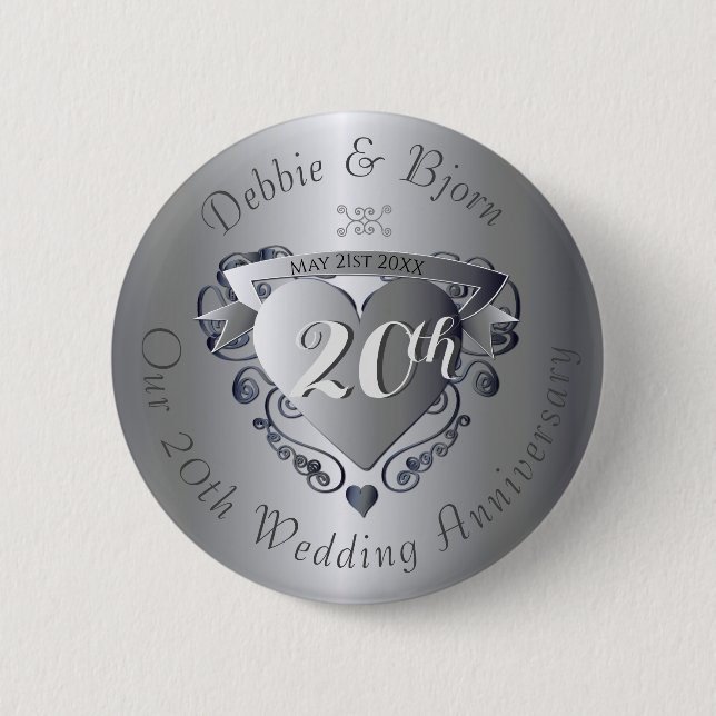 20th Wedding Anniversary Hear Emblem 6 Cm Round Badge (Front)