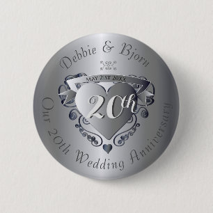 20th Wedding Anniversary Hear Emblem 6 Cm Round Badge