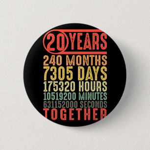 20th Wedding Anniversary Him Her Matching Couples  6 Cm Round Badge