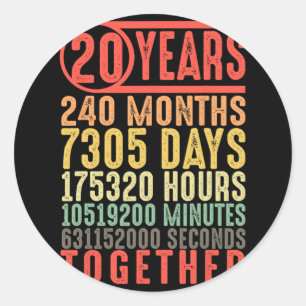 20th Wedding Anniversary Him Her Matching Couples  Classic Round Sticker