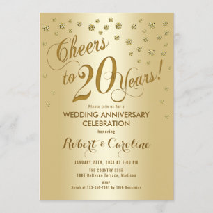 20th Wedding Anniversary Invitation in Gold