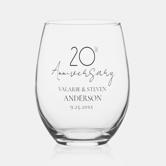 20th Wedding Anniversary Keepsake  Stemless Wine Glass (Front)