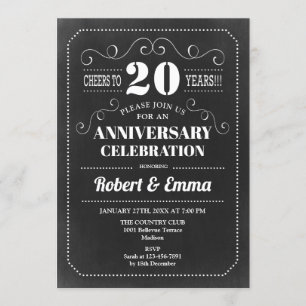 20th Wedding Anniversary Party - Chalkboard Invitation