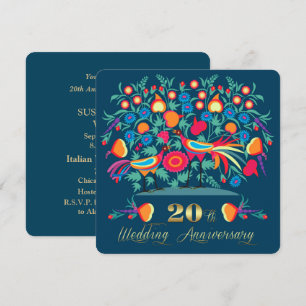 20th Wedding Anniversary Party Folk Art Invitation