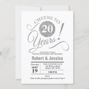 20th Wedding Anniversary Party - Silver White Invitation