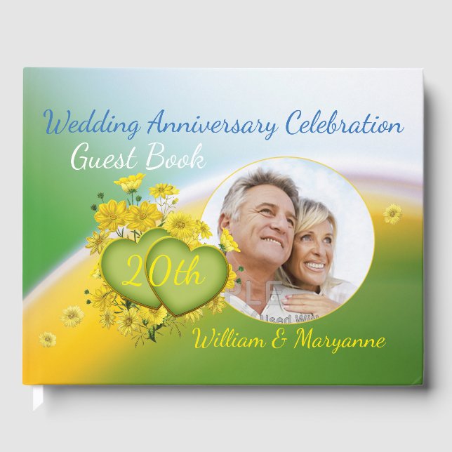 20th Wedding Anniversary Party Yellow Flowers Guest Book (Front)