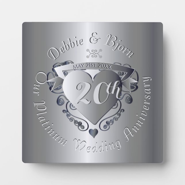 20th Wedding Anniversary Platinum Heart Emblem Plaque (Front)