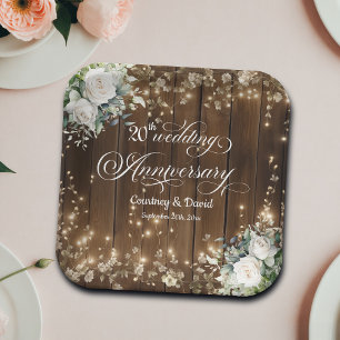 20th Wedding Anniversary Rustic String Lights Paper Plate