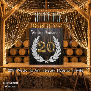 20th Wedding Anniversary Rustic Wood & Gold Invitation