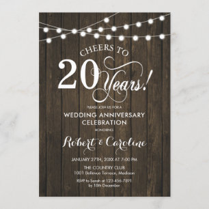 20th Wedding Anniversary - Rustic Wood Invitation