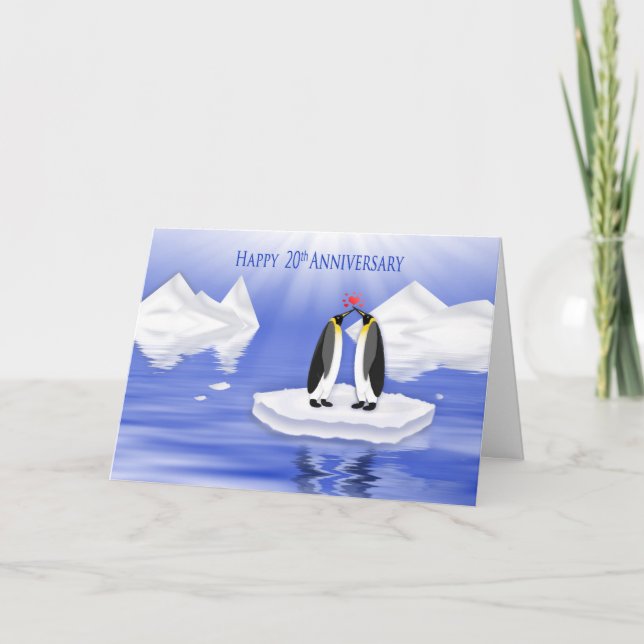 20th Wedding Anniversary, Two Penquins in Love Card (Front)