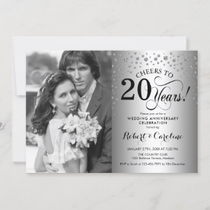 20th Wedding Anniversary with Photo - Silver Invitation