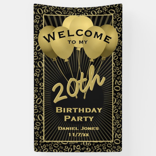 20th Welcome Black & Gold Random Number Pattern 20 Banner (Vertical)